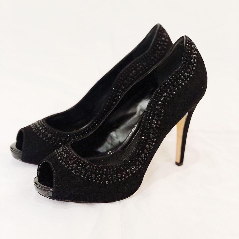 White House Black Market Studded Black Velvet Heel